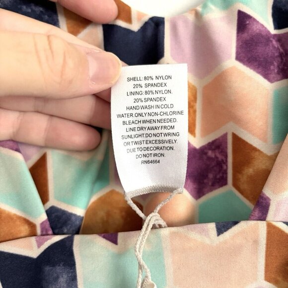 NEW Tori Praver Seafoam Chevron Geometric Print One Piece Swimsuit Sz Small - Picture 8 of 10